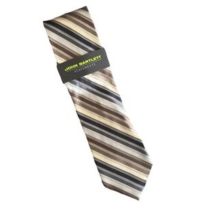 John Bartlett Statements Necktie Men's 100% Silk Striped Brown Gray Formal New